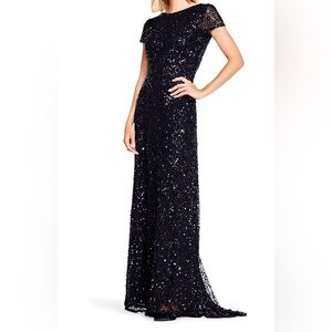 Adrianna Papell Women’s Black Short Sleeve All Over Sequin Gown NWT